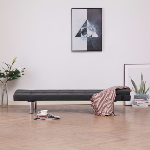 Sofá-cama com duas almofadas poliéster cinzento escuro - Image 3
