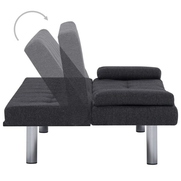 Sofá-cama com duas almofadas poliéster cinzento escuro - Image 4