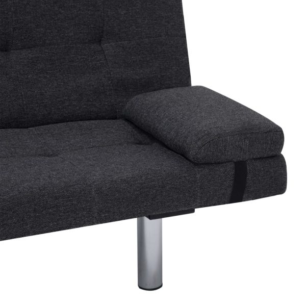 Sofá-cama com duas almofadas poliéster cinzento escuro - Image 9