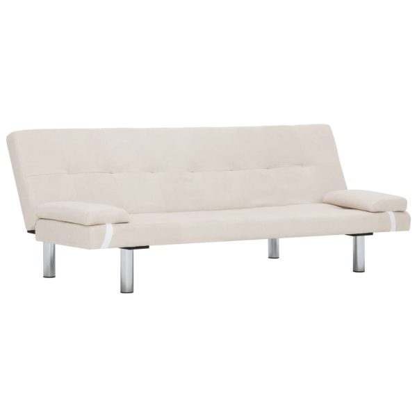 Sofá-cama com duas almofadas poliéster cor creme - Image 2
