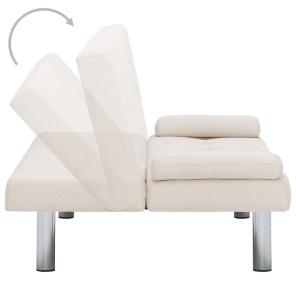 Sofá-cama com duas almofadas poliéster cor creme - Image 4