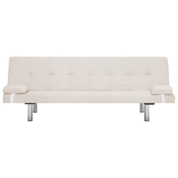 Sofá-cama com duas almofadas poliéster cor creme - Image 6