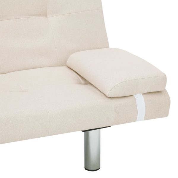 Sofá-cama com duas almofadas poliéster cor creme - Image 9