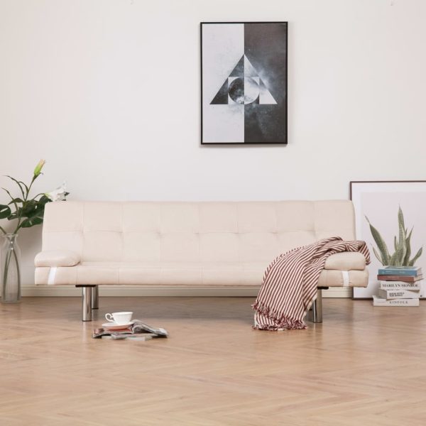 Sofá-cama com duas almofadas poliéster cor creme