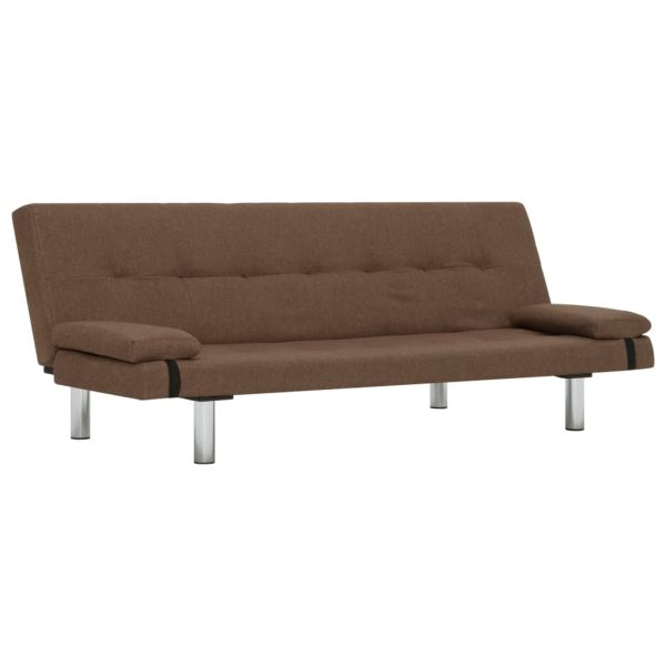 Sofá-cama com duas almofadas poliéster castanho - Image 2