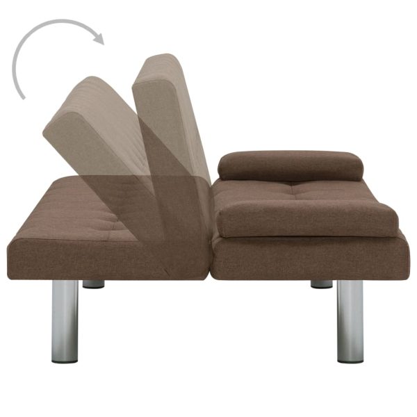 Sofá-cama com duas almofadas poliéster castanho - Image 4