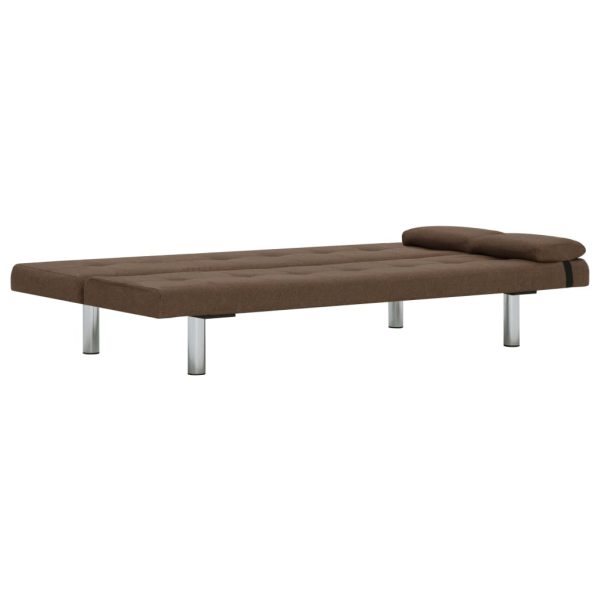 Sofá-cama com duas almofadas poliéster castanho - Image 7