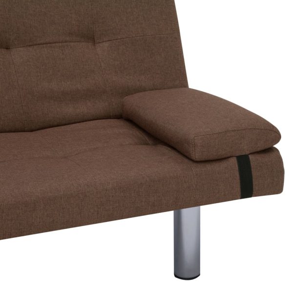 Sofá-cama com duas almofadas poliéster castanho - Image 9