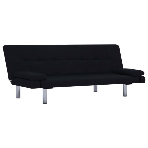 Sofá-cama com duas almofadas poliéster preto - Image 2
