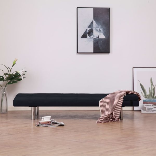 Sofá-cama com duas almofadas poliéster preto - Image 3