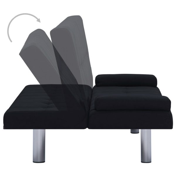 Sofá-cama com duas almofadas poliéster preto - Image 4