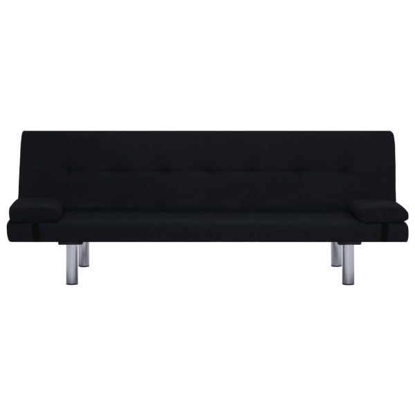 Sofá-cama com duas almofadas poliéster preto - Image 5
