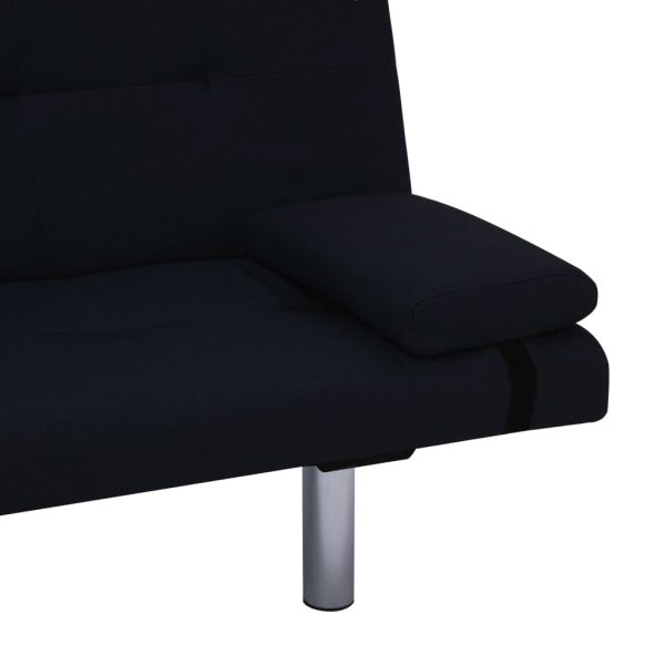 Sofá-cama com duas almofadas poliéster preto - Image 9