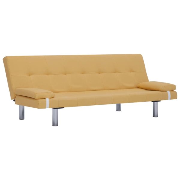 Sofá-cama com duas almofadas poliéster amarelo - Image 2