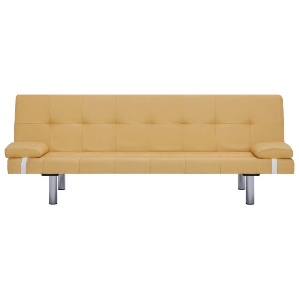 Sofá-cama com duas almofadas poliéster amarelo - Image 5