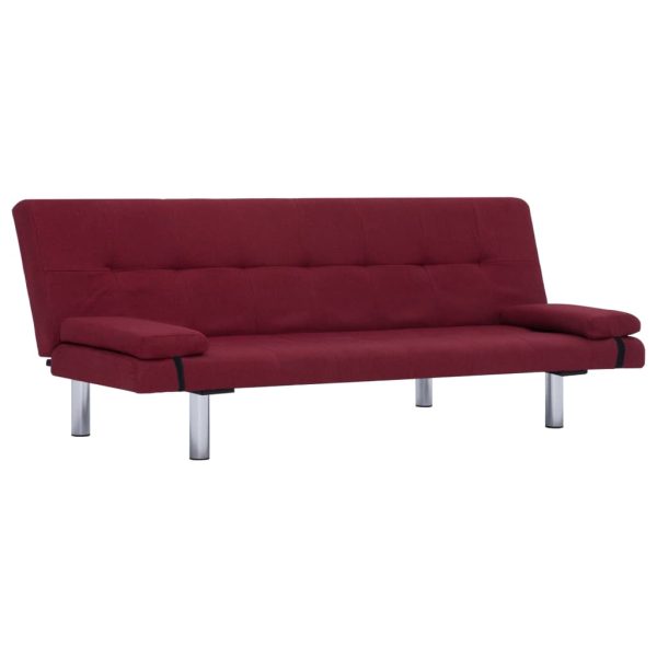 Sofá-cama com duas almofadas poliéster vermelho tinto - Image 2