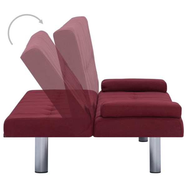 Sofá-cama com duas almofadas poliéster vermelho tinto - Image 4