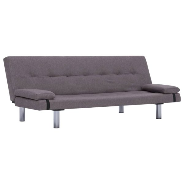 Sofá-cama com duas almofadas poliéster cinzento-acastanhado - Image 2