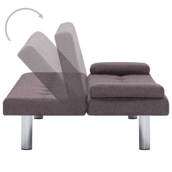 Sofá-cama com duas almofadas poliéster cinzento-acastanhado - Image 4