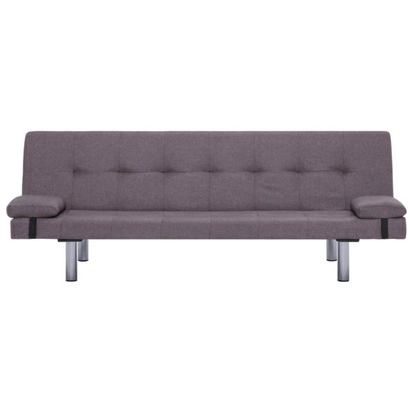 Sofá-cama com duas almofadas poliéster cinzento-acastanhado - Image 5