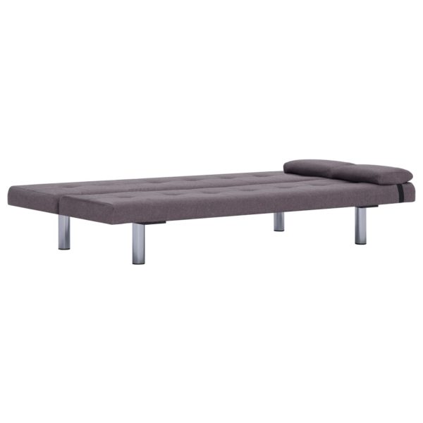 Sofá-cama com duas almofadas poliéster cinzento-acastanhado - Image 7