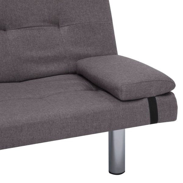 Sofá-cama com duas almofadas poliéster cinzento-acastanhado - Image 9