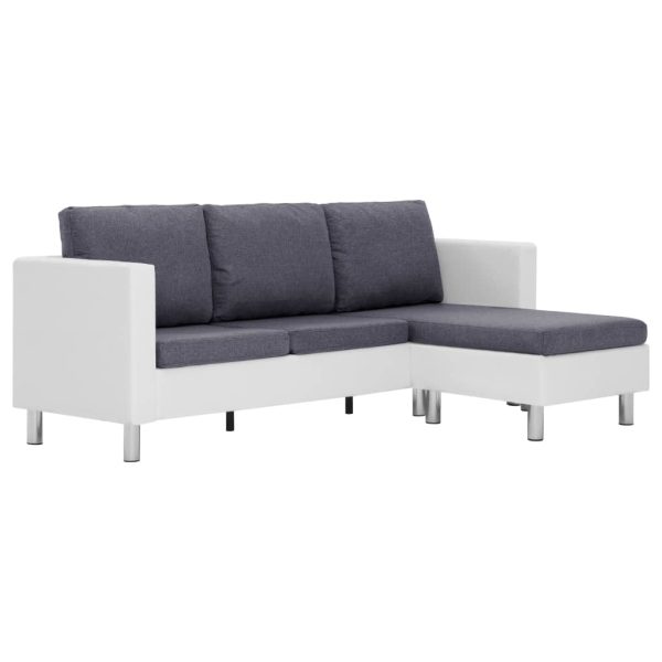 Sofá de 3 lugares com almofadões couro artificial branco - Image 2
