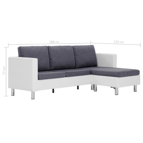 Sofá de 3 lugares com almofadões couro artificial branco - Image 9
