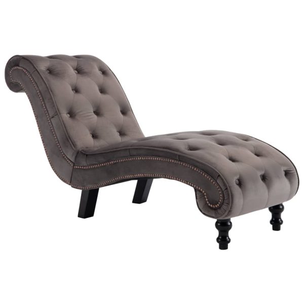 Chaise longue em veludo cinzento - Image 2