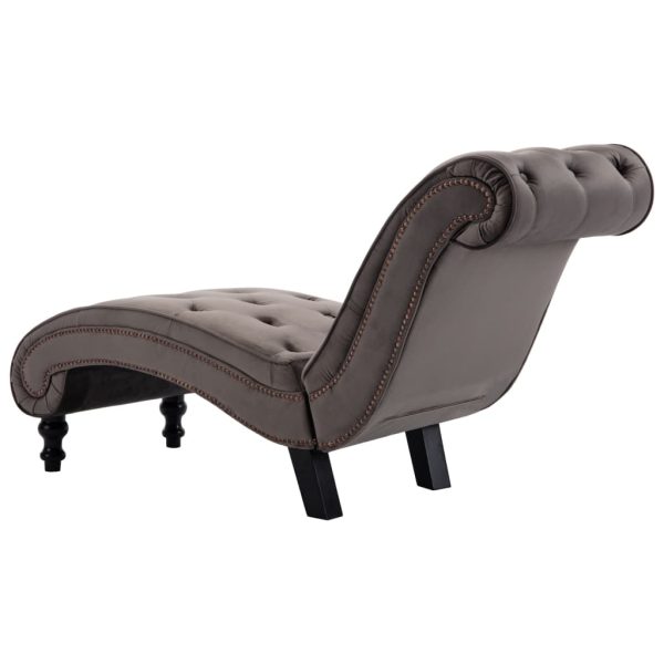 Chaise longue em veludo cinzento - Image 4