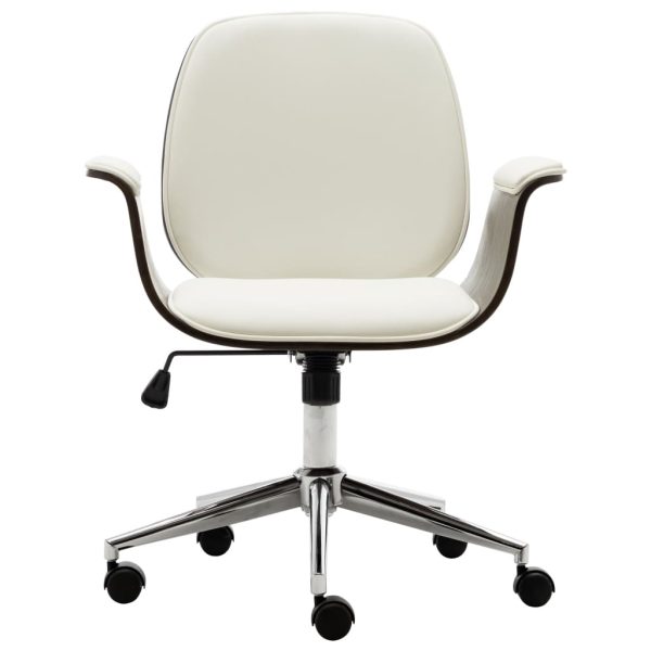 Cadeira de escritório madeira curvada e couro artificial branco - Image 2