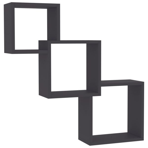 Prateleiras de parede cubos 68x15x68cm contraplacado cinzento - Image 2