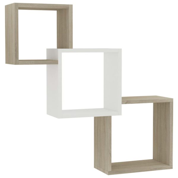 Prateleiras parede cubos 68x15x68cm contrapl. branco/carvalho - Image 2