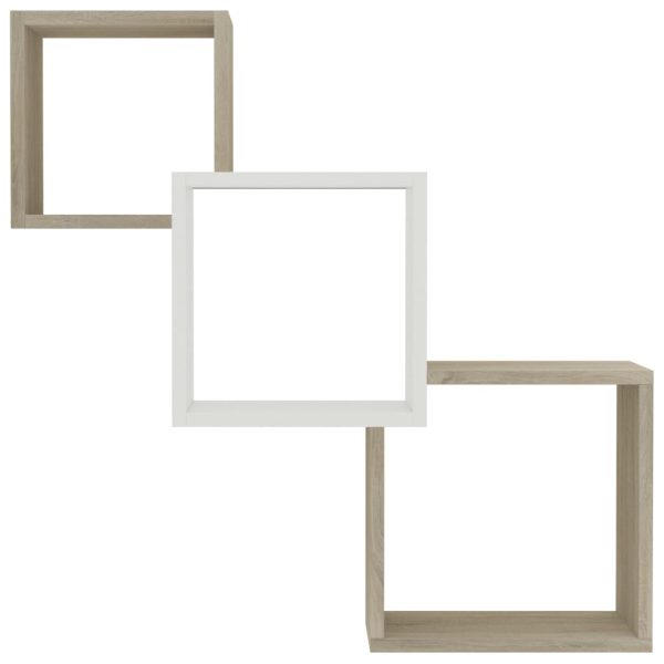 Prateleiras parede cubos 68x15x68cm contrapl. branco/carvalho - Image 4
