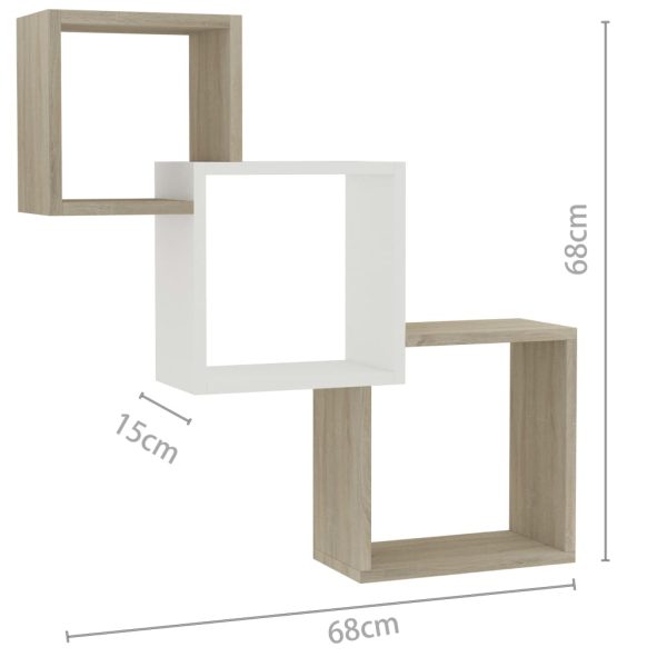 Prateleiras parede cubos 68x15x68cm contrapl. branco/carvalho - Image 6