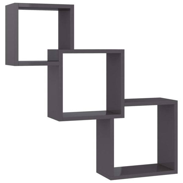 Prateleiras parede cubos 68x15x68cm contrap. preto brilhante - Image 2