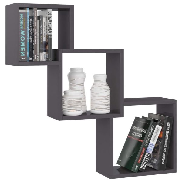 Prateleiras parede cubos 68x15x68cm contrap. preto brilhante - Image 3