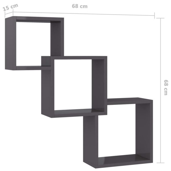 Prateleiras parede cubos 68x15x68cm contrap. preto brilhante - Image 6