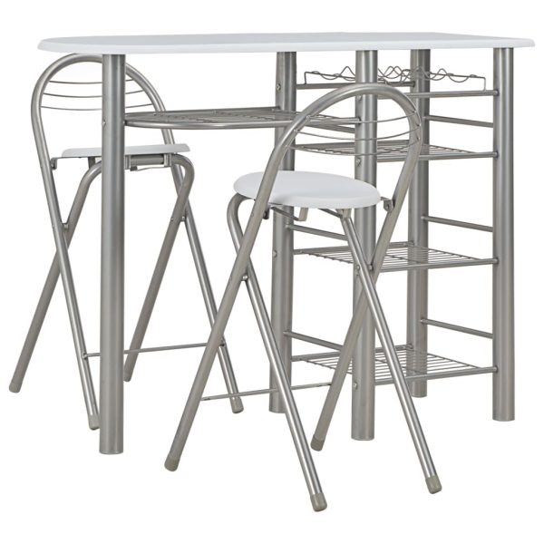 3 pcs conjunto de bar com prateleiras de madeira e aço branco - Image 2
