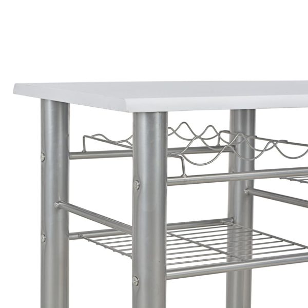 3 pcs conjunto de bar com prateleiras de madeira e aço branco - Image 6