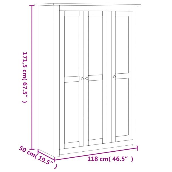 Roupeiro com 3 portas 118x50x171,5 cm pinho Panamá - Image 8