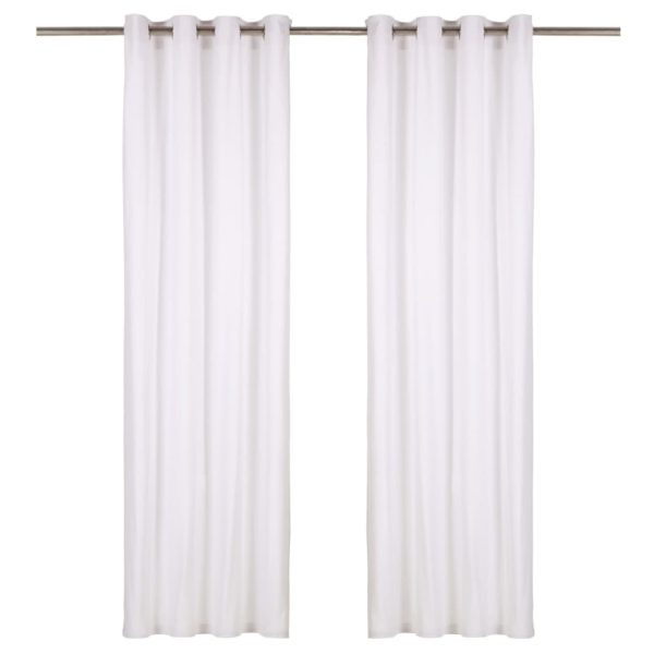 Cortinas com argolas de metal 2 pcs algodão 140x175 cm branco