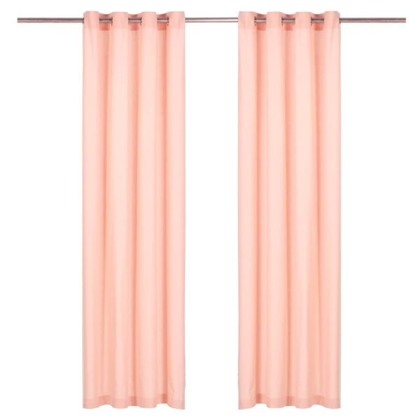 vidaXL Cortinas com argolas de metal 2 pcs algodão 140x175 cm rosa