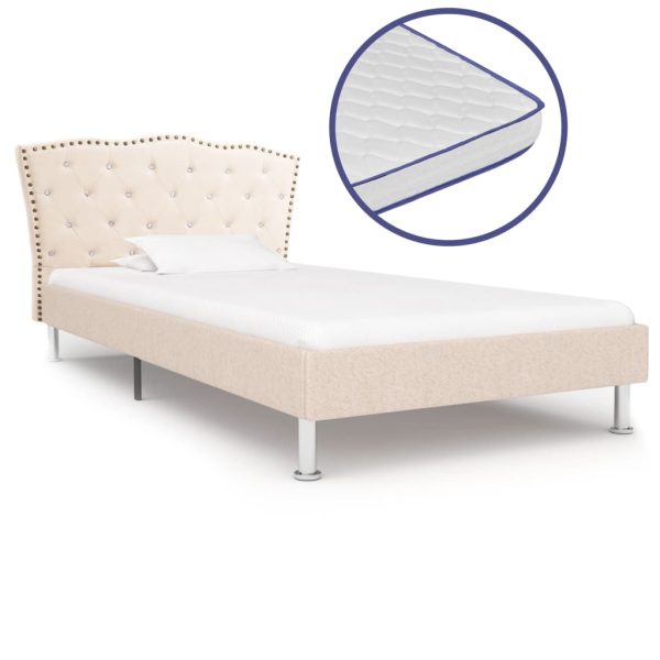 Cama c/ colchão espuma de memória 90x200cm tecido bege