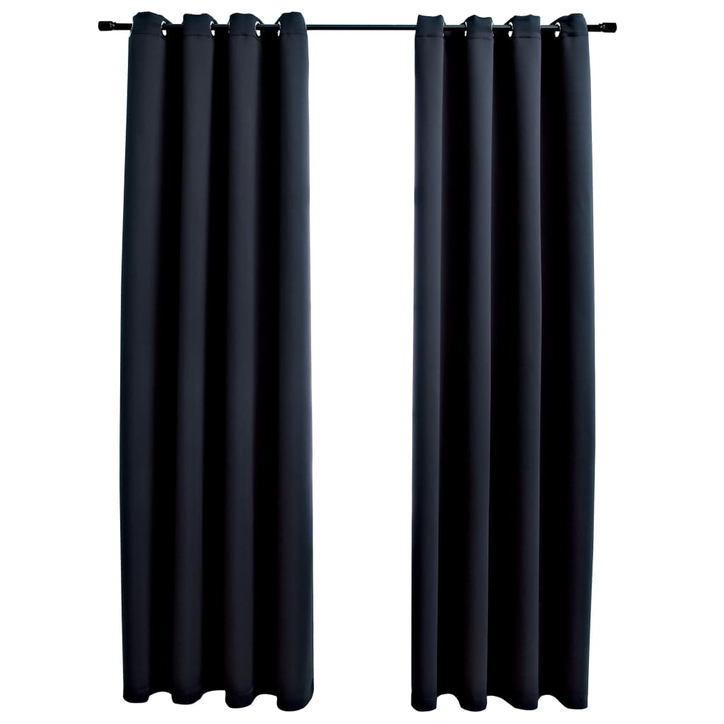 Cortinas blackout com argolas em metal 2 pcs 140x245 cm preto - Image 2