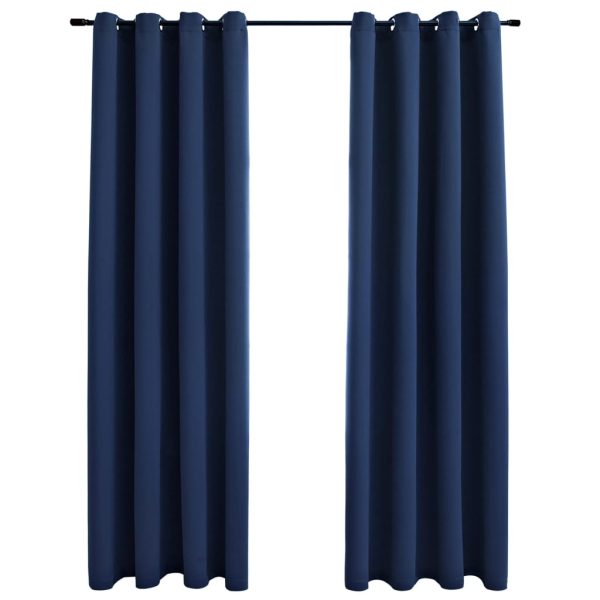 Cortinas blackout com argolas em metal 2 pcs 140x245 cm azul - Image 2
