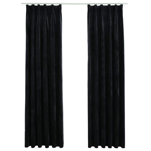 Cortinas blackout com ganchos 2 pcs 140x175 cm veludo preto - Image 2