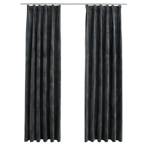 Cortinas blackout com ganchos 2 pcs 140x175 cm veludo antracite - Image 2