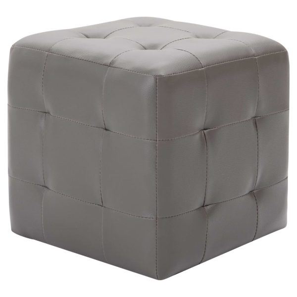Pufe 2 pcs 30x30x30 cm couro artificial cinzento - Image 2
