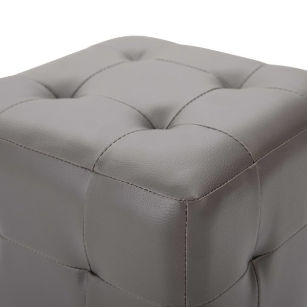 Pufe 2 pcs 30x30x30 cm couro artificial cinzento - Image 4